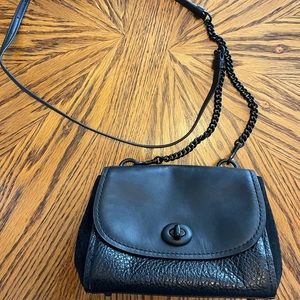 RARE Coach Suede And Black Leather Cross Body Bag